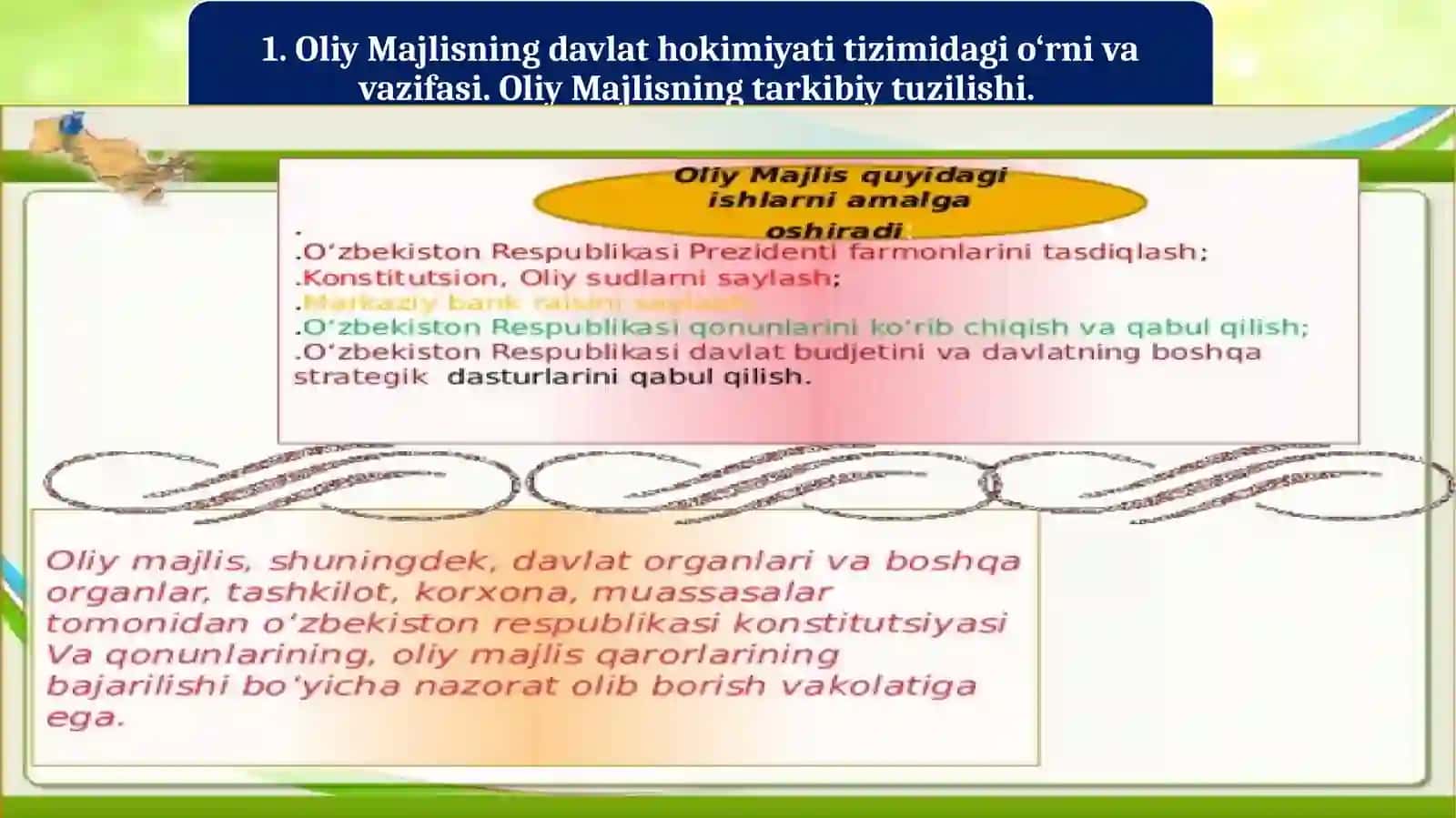11-mavzu:Yangi Konstitutsiyada O‘zbekiston Respublikasining Oliy Majlisi tarkibi va vakolatidagi o‘zgarishlar 3