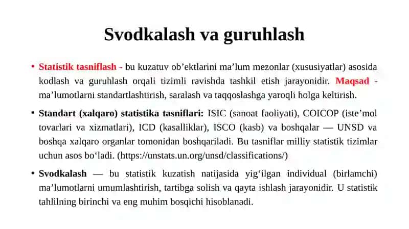 Statistik tasniflash va guruhlash uslubiyoti 3