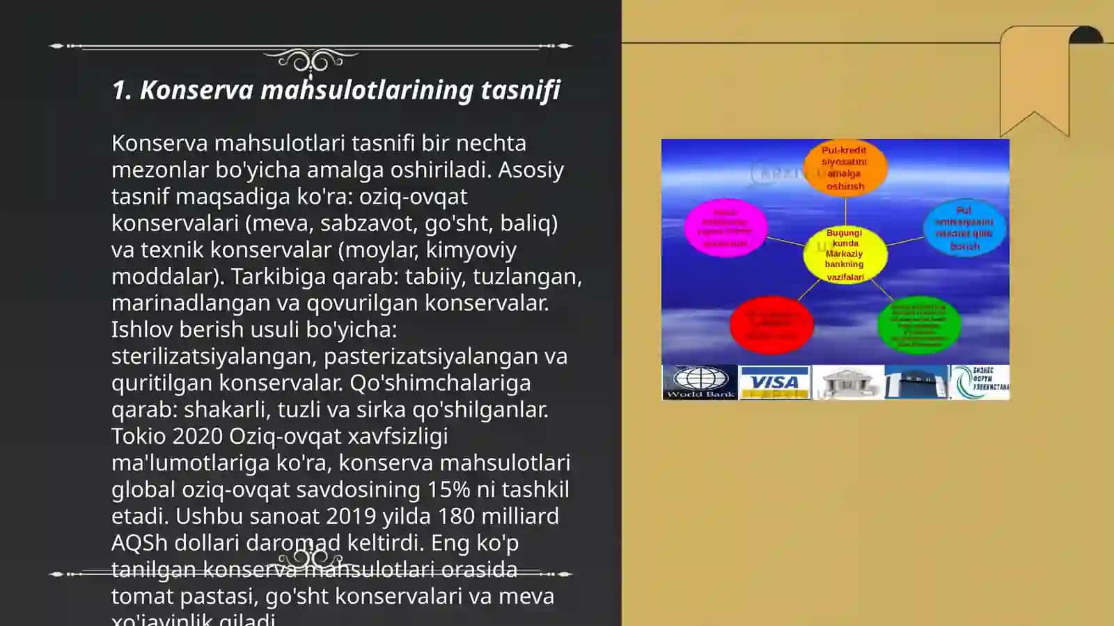 Konserva mahsulotlarini sifat koʻrsatgichlari va turlari 3