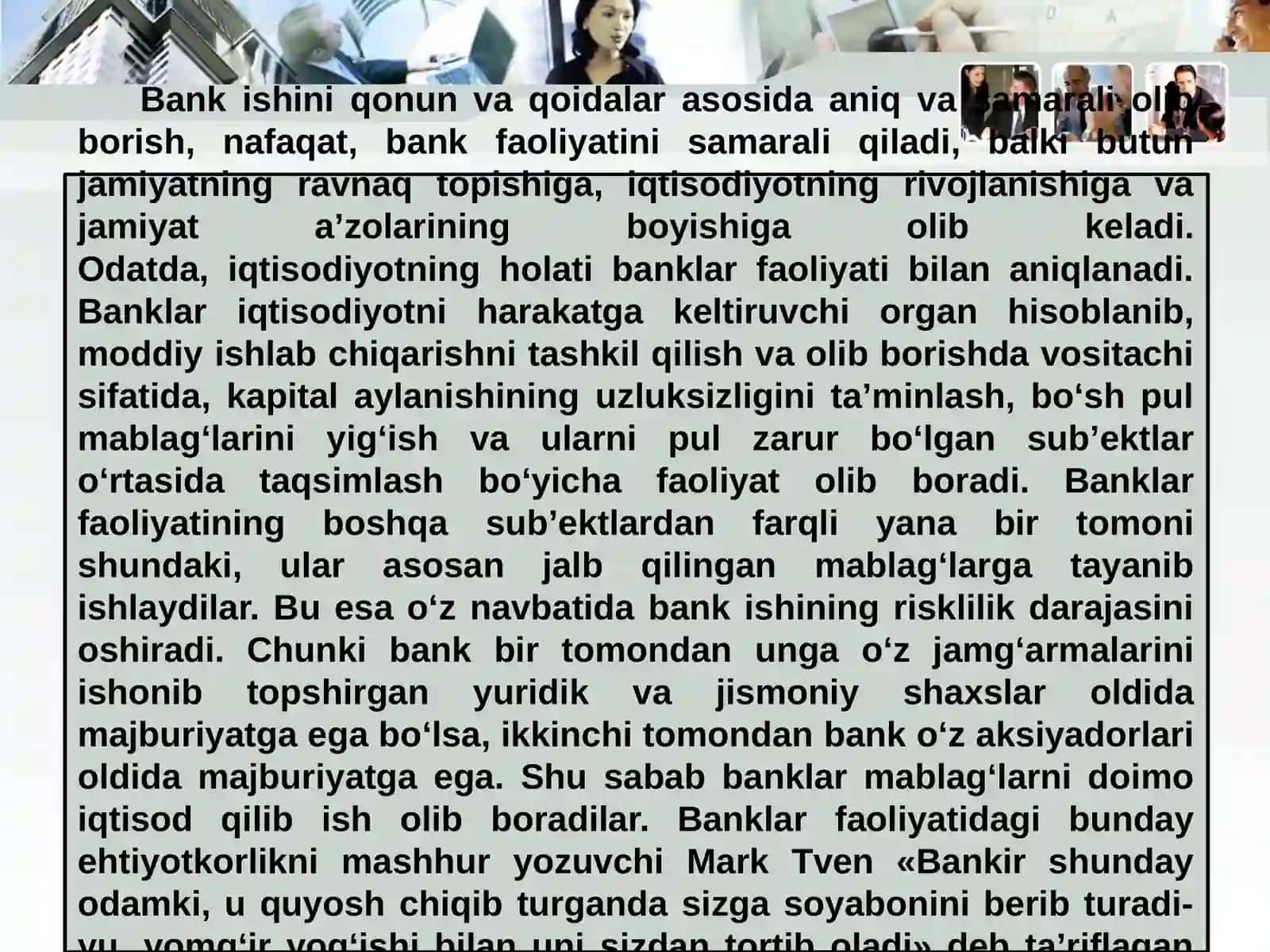 BANK ISHI VA MOLIYA ASOSLARI FANIGA KIRISH 3