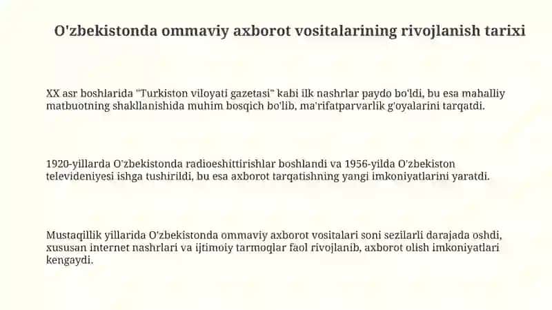 Oʻzbekiston Respublikasida Ommaviy Axborot Vositalarining Faoliyati 3
