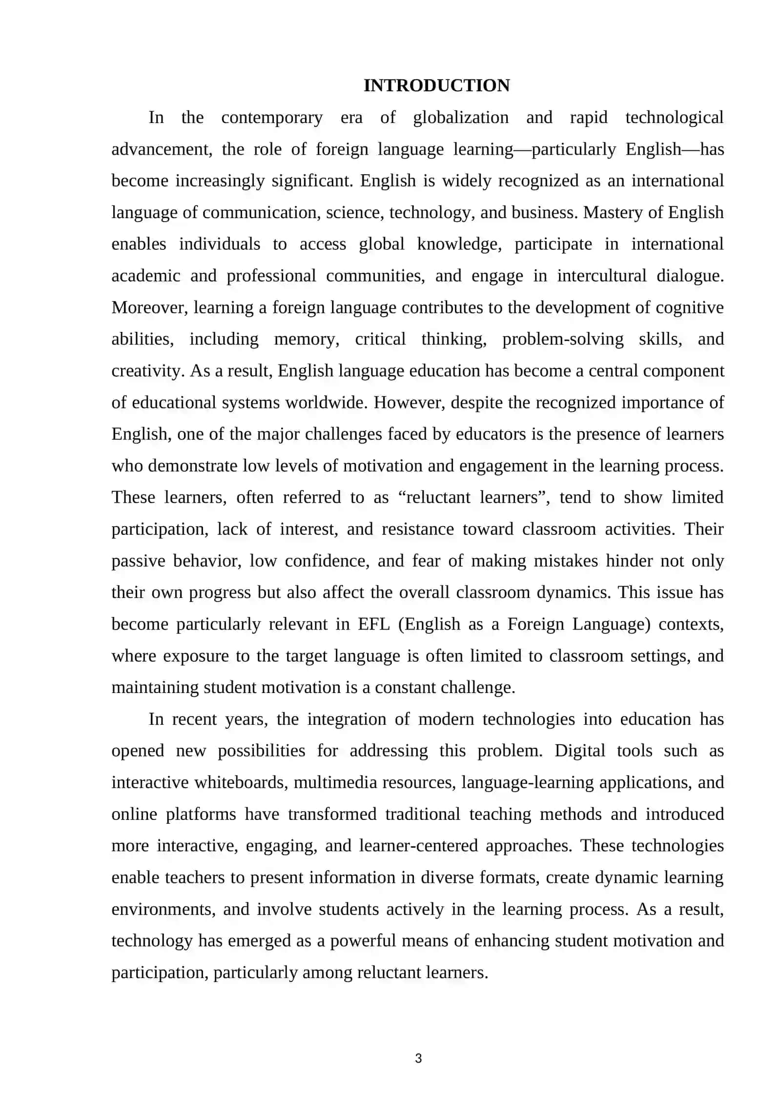 MOTIVATING RELUCTANT LEARNERS: THE IMPACT OF INTERACTIVE WHITE BOARDS AND MULTIMEDIA ON ENGLISH LESSONS 3