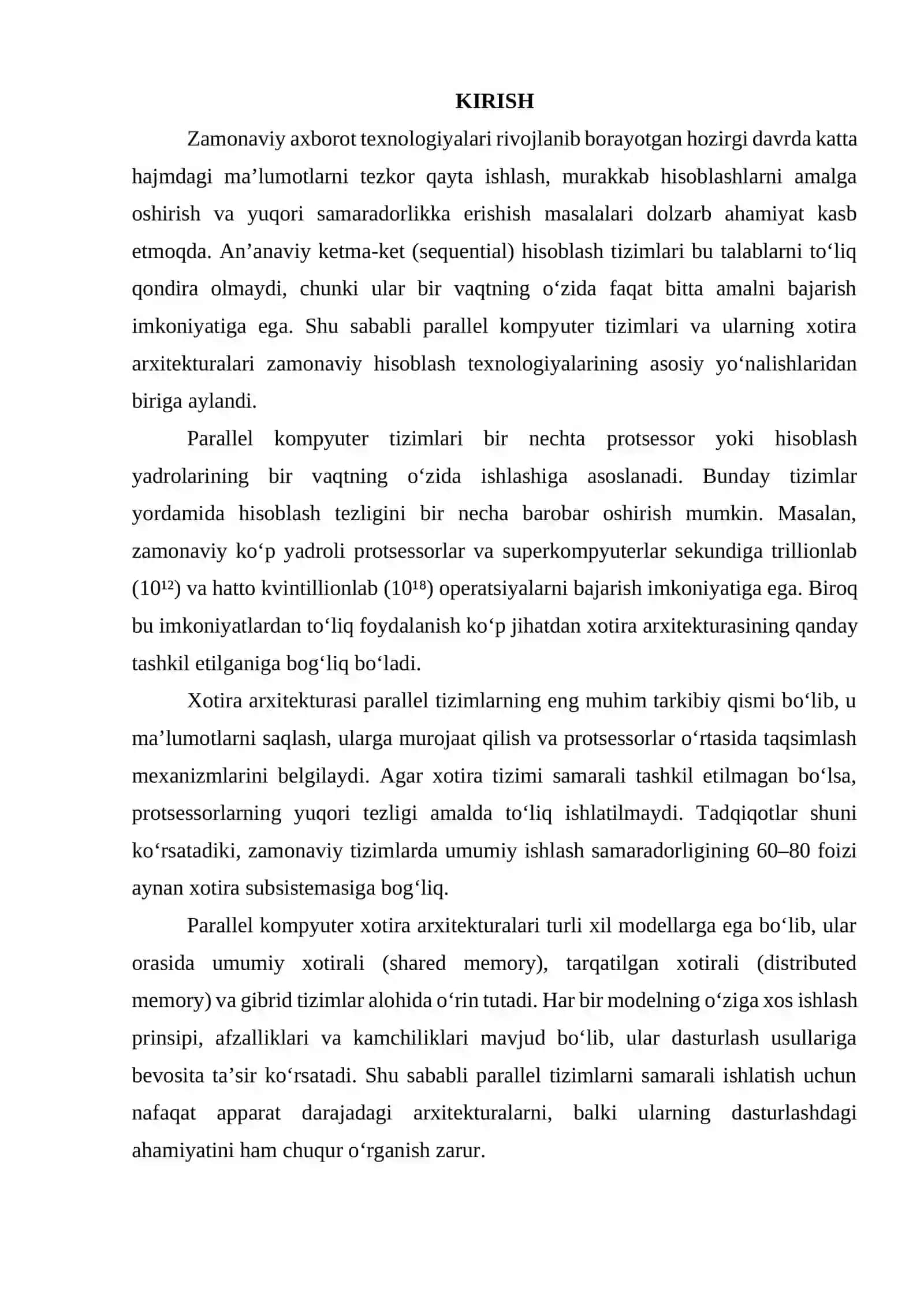 Parallel kompyuter xotira arxitekturalari va ularning dasturlashdagi ahamiyati 3
