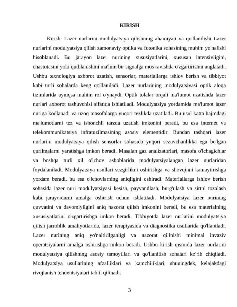 Lazer nurini modulatsiya qilish 3