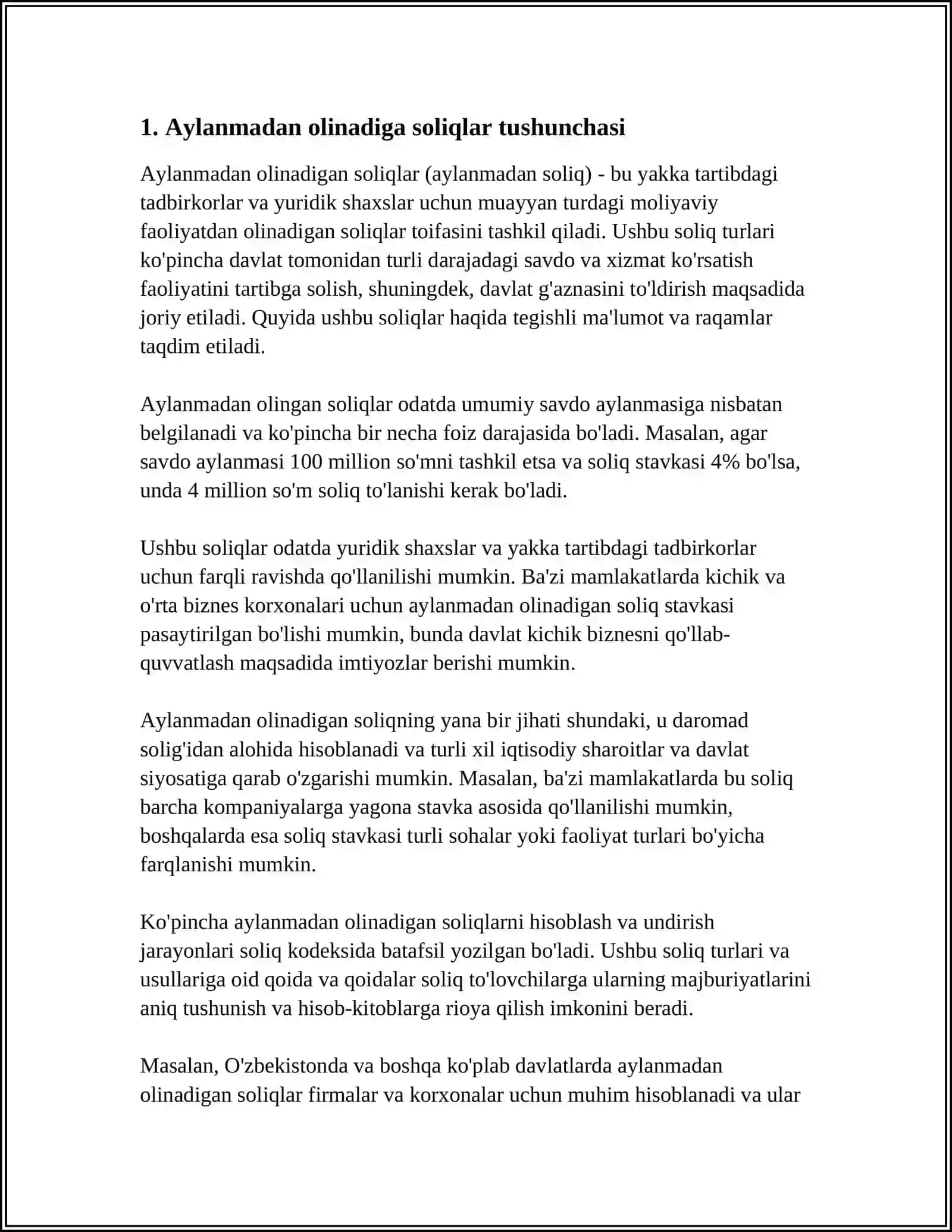 AYLANMADAN OLINADIGAN SOLIQ TO'LOVCHILARI VA ULARNI SOLIQQA TORTISHNING O'ZIGA XOSLIGI 3