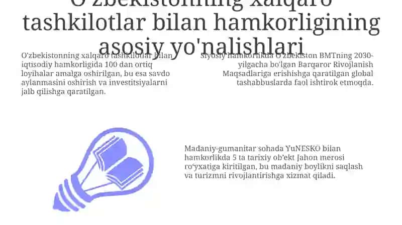 Oʻzbekistonning xalqaro tashkilotlar bilan hamkorligining asosiy yo'nalishlari 3