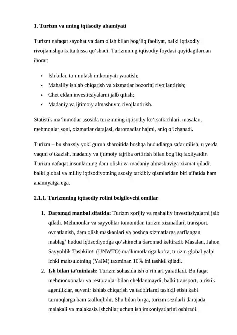 Turizmda statistikaning o‘rni va xizmatlarning o‘sishga ta’siri 3