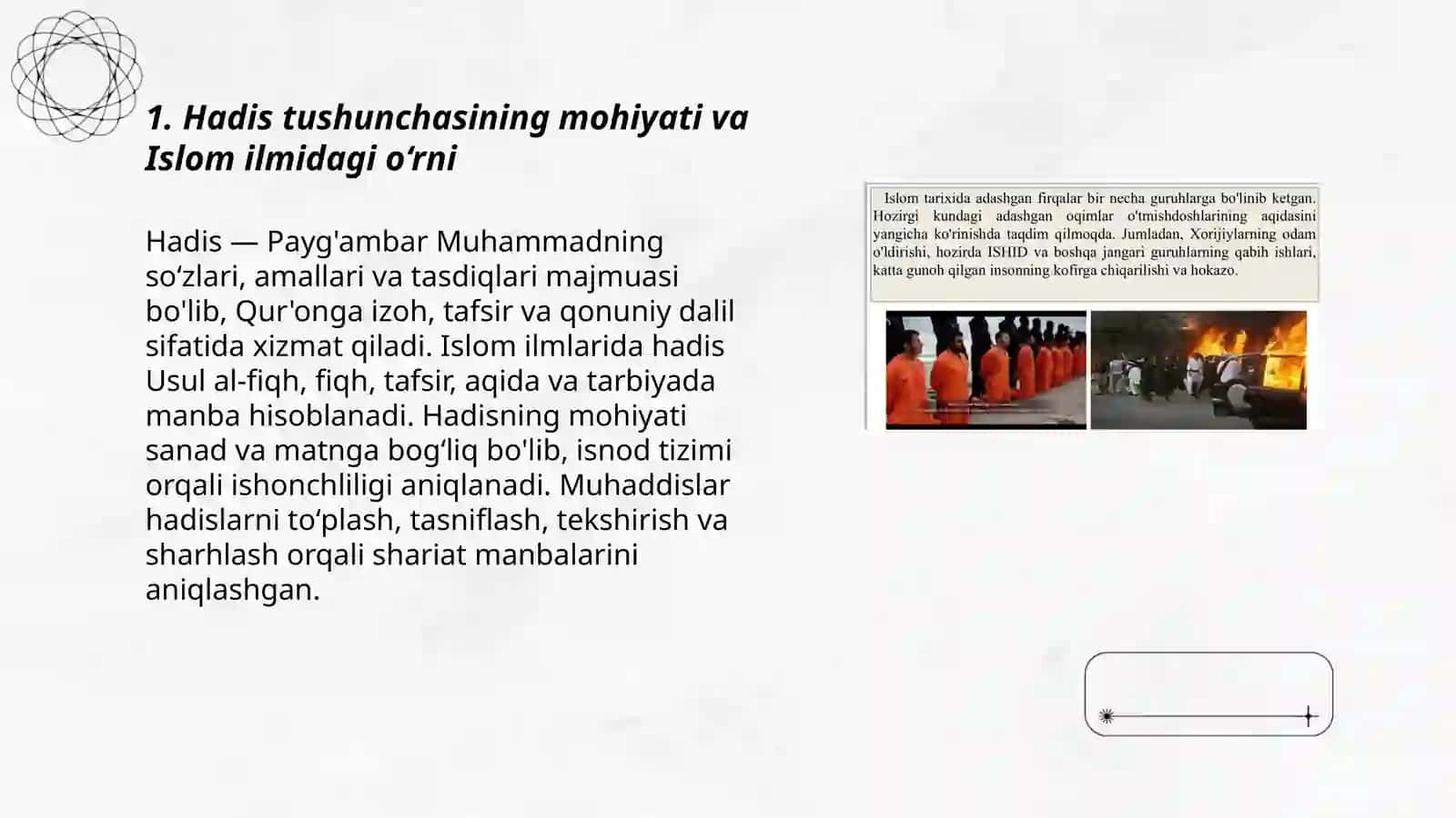 Hadis tushunchasining mohiyati, hadislarning turlari va tasnifi. Buyuk muhaddislarning hayoti va ijodi 3
