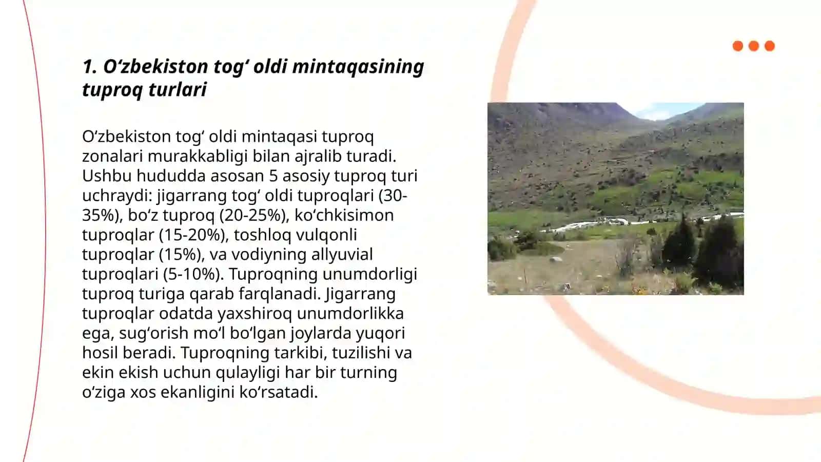 Oʻzbekistonning togʻ va togʻ oldi mintaqasi tuproqlari geografiyasi va uni muhofaza qilish 3