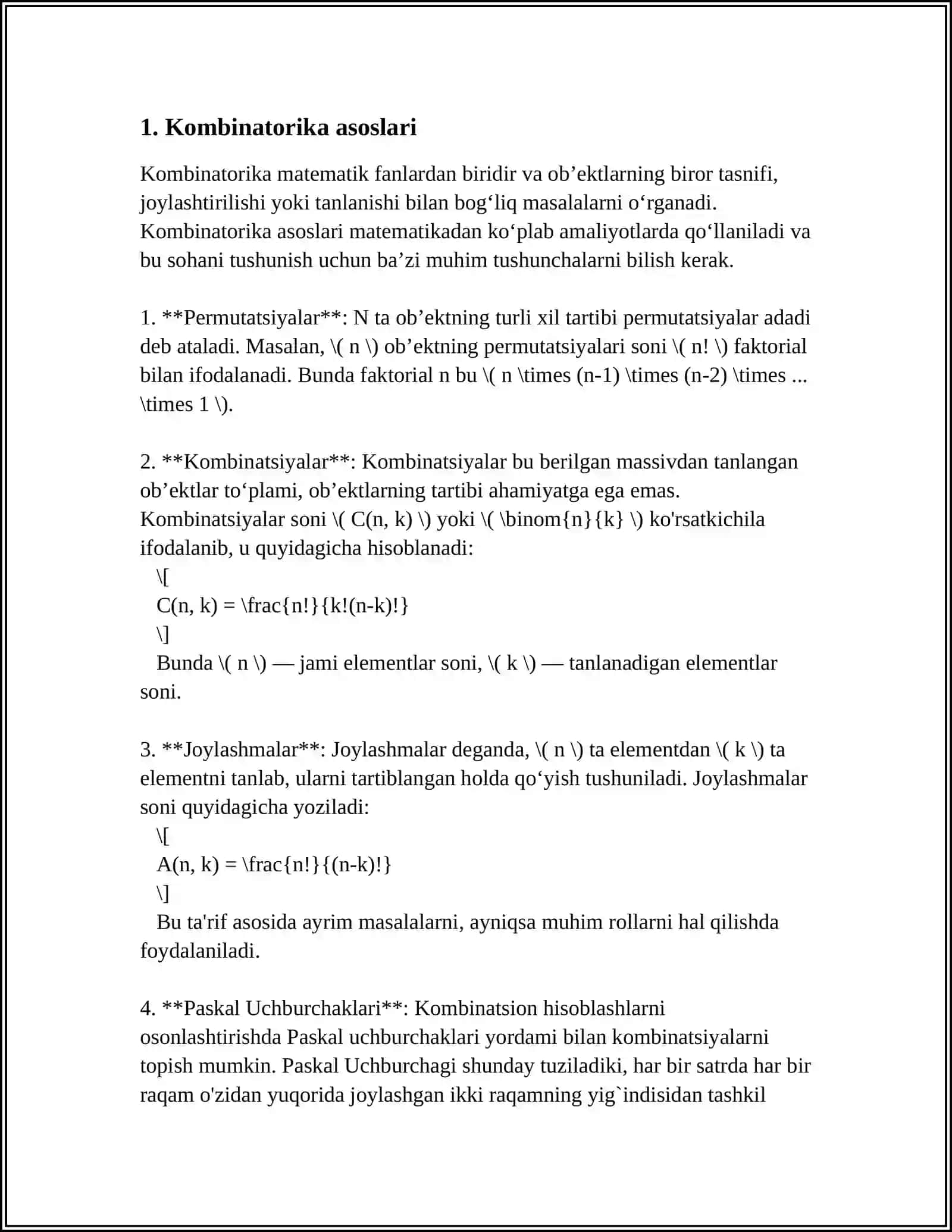 AKADEMIK LITSEYLARDA KOMBINATORIKA ELEMENTLARINI ÓQITISH METODIKASI 3