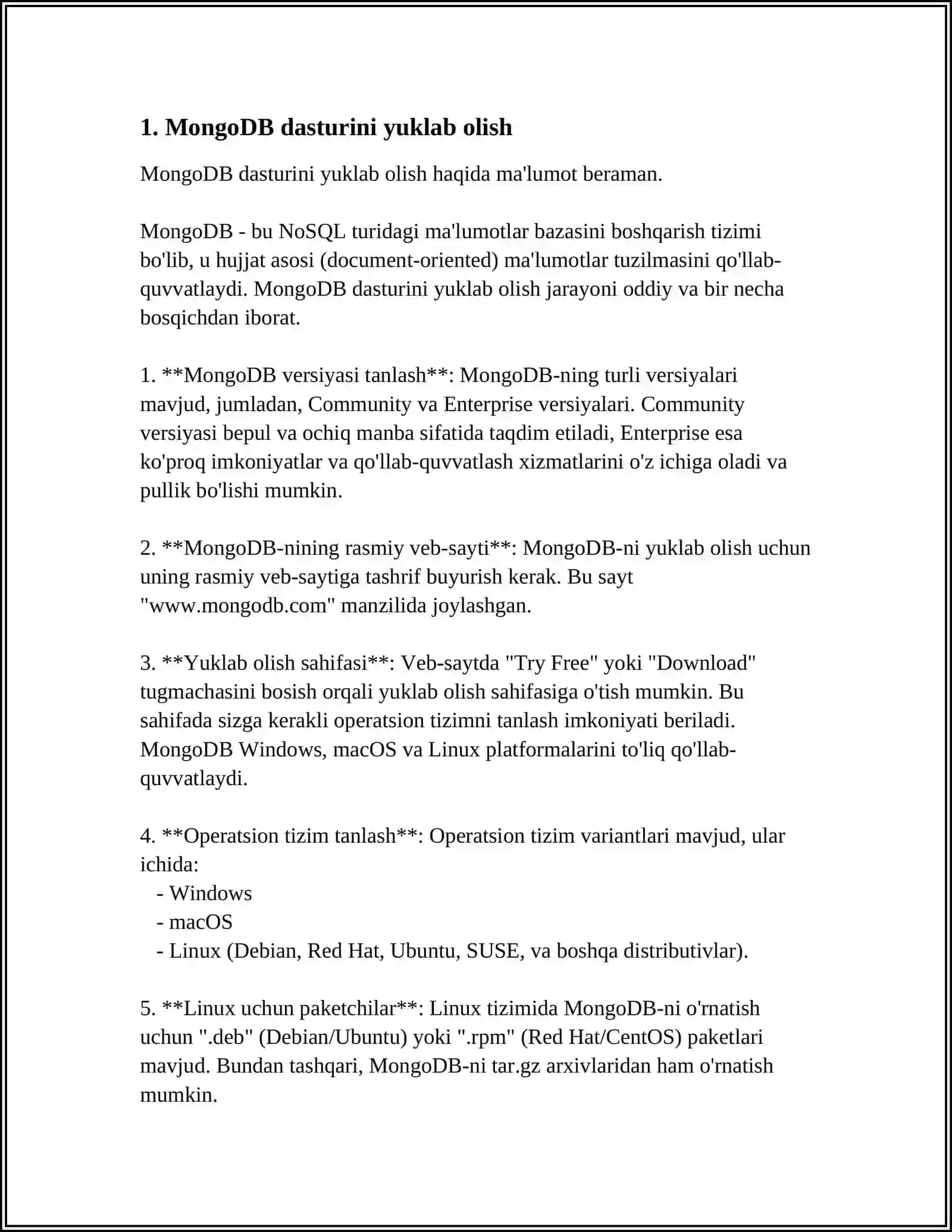 MONGODB DASTURINI ÒRNATISH.ISHCHI MUHITINI SOZLASH 3