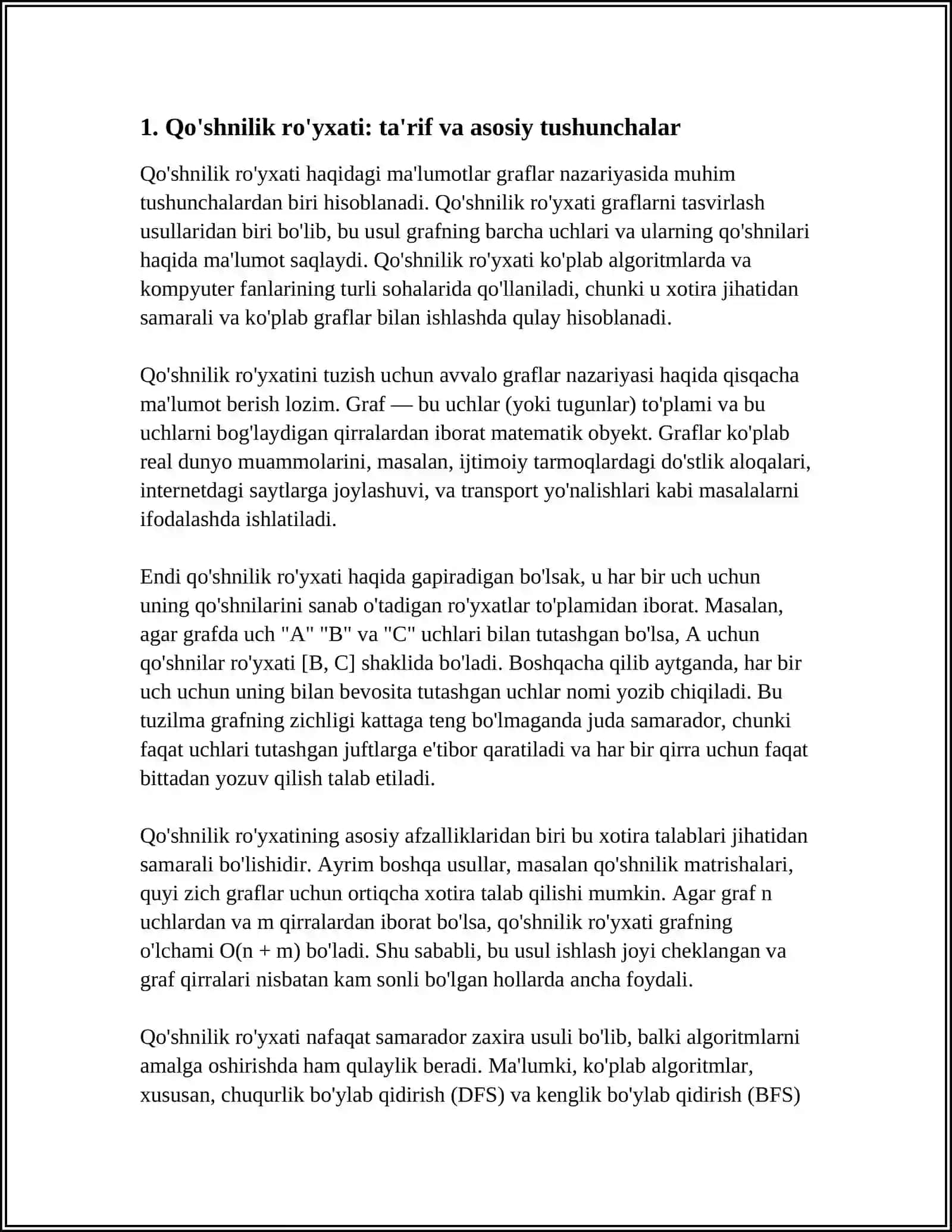 GRAFLARNI TASVIRLASH USULLARI QOSHNILIK ROYXATI VA YOYLAR ROYXATI 3
