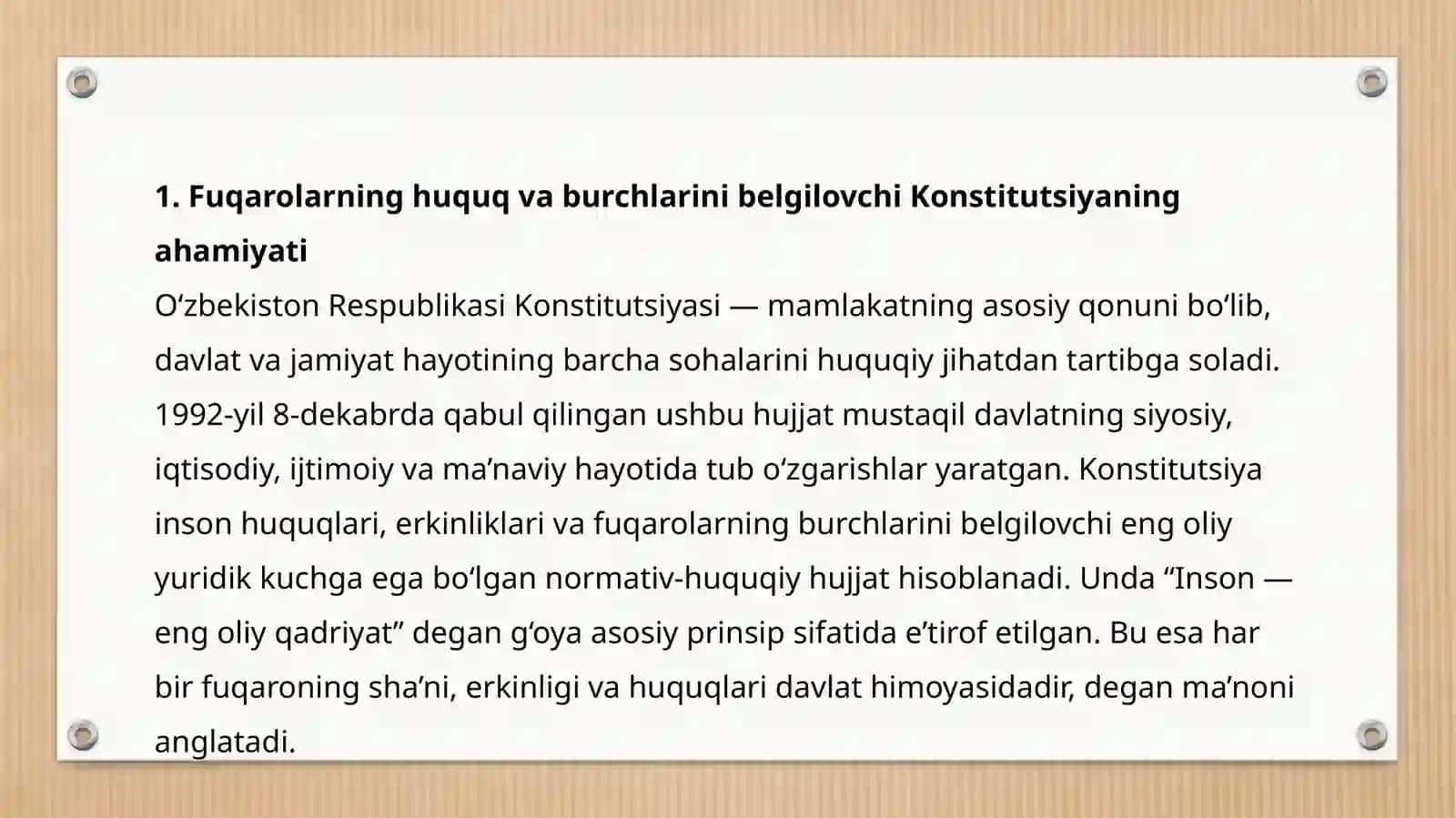 O‘zbekiston Respublikasi Konstitutsiyasiga ko‘ra fuqarolarning huquq va burchlari 3