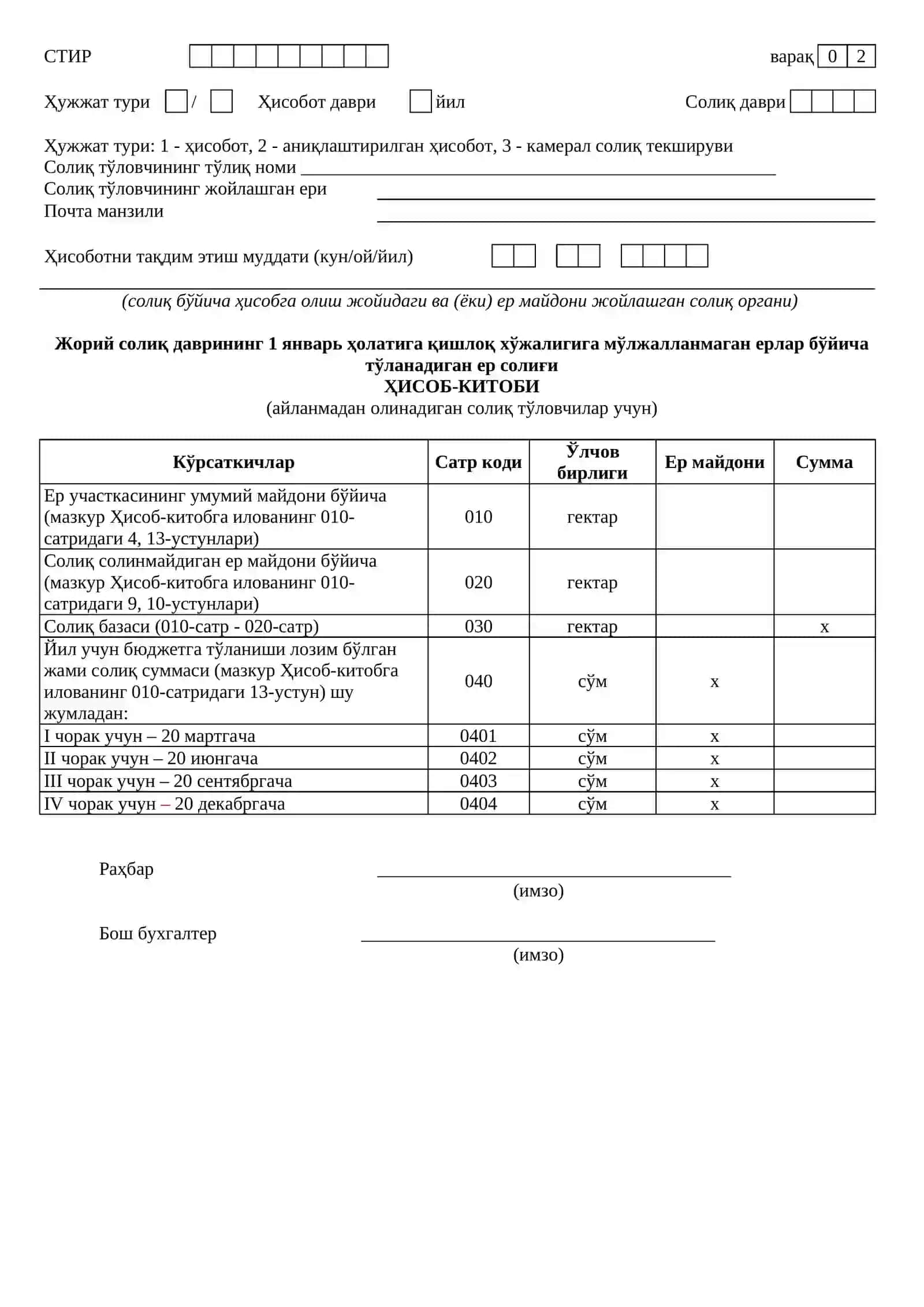 Солиқ Ҳисоботи Шакллари 3