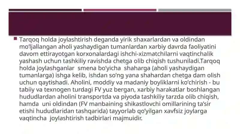 Favqulotda vaziyat xavf tug'ilganda va sodir bo'lganda aholini evakuatsiya qilish 3