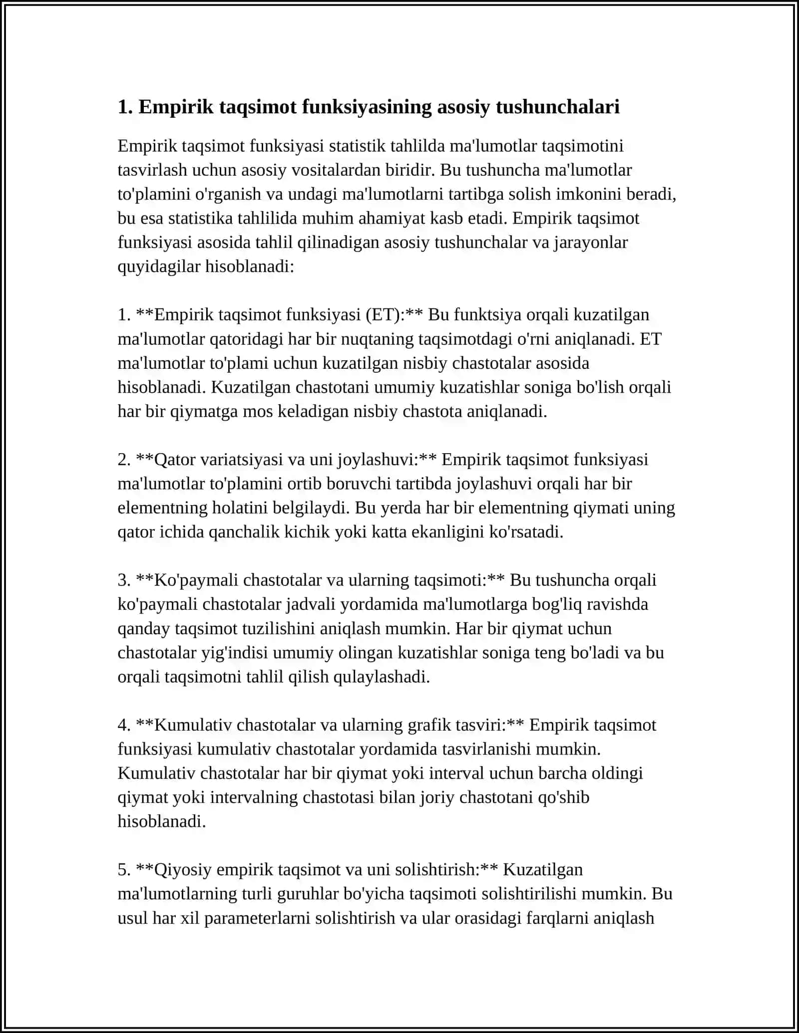 MUSTAQIL ISH Mavzu: EMPIRIK TAQSIMOT FUNKSIYA 3