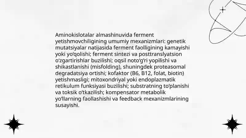 Aminokoslotalar almashinuvining buzilishida ferment yetishmovchiligi 3