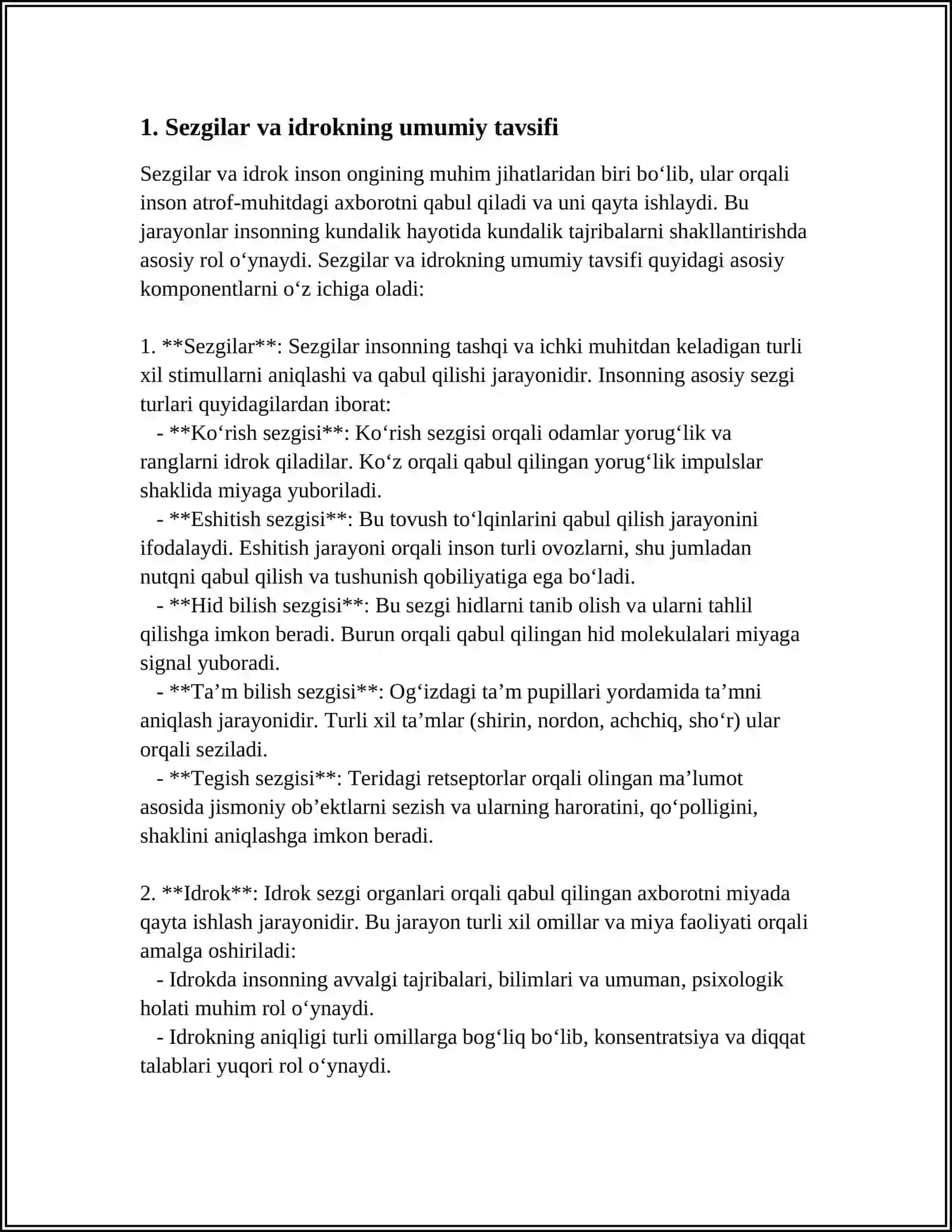 SEZGI VA IDROKNING PSIXOLOGIK MOHIYATI, FIZIOLOGIYASI 3