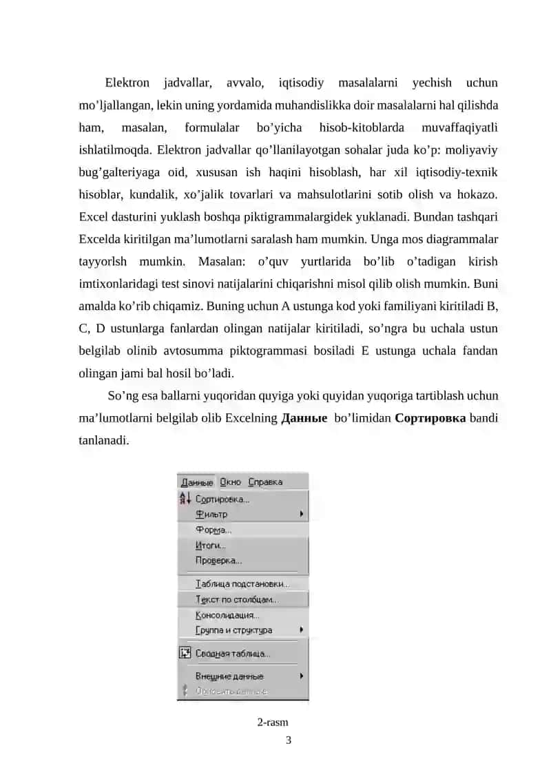 Excel dasturida iqtisodiy masalalarni yechish. Ecxel dasturida malematik masalalarni yechish Progressiya. Saralash amali 3