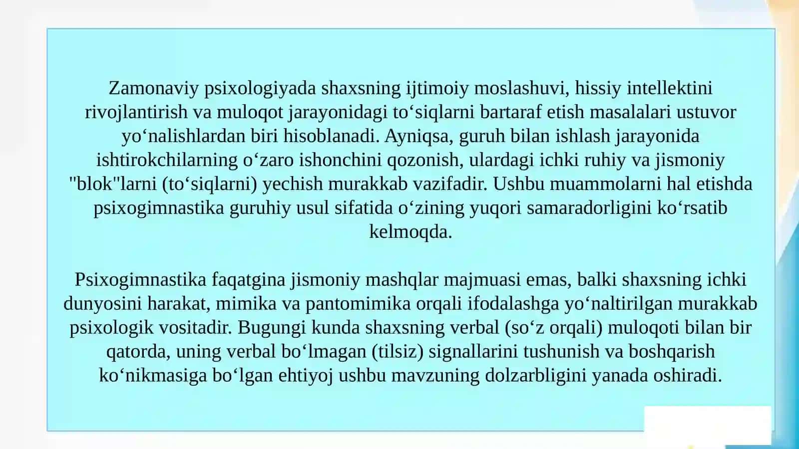 Psixologik faoliyatda psixogimnastika guruhiy usul sifatida 3