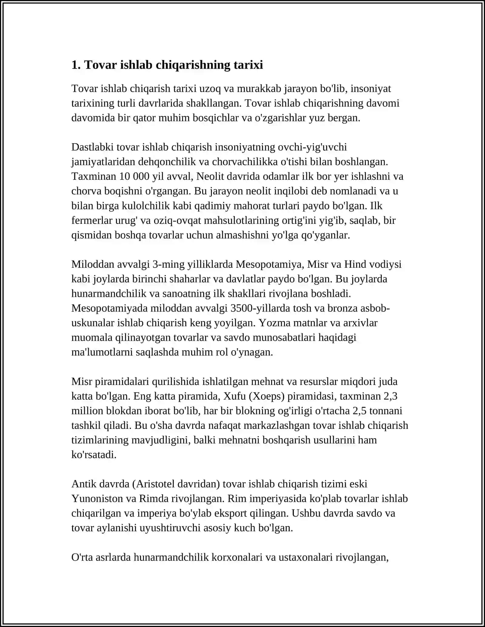 TOVAR ISHLAB CHIQARISHNING YUZAGA KELISHI VA UNING RIVOJLANISHI 3