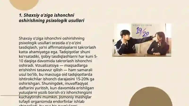 Shaxsiy o'ziga ishonchni oshirishning psixologik usullari 3