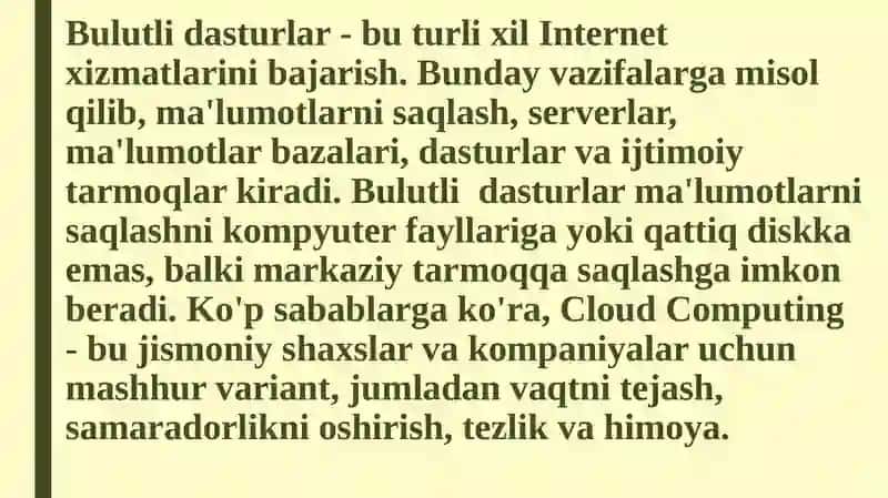 Bulutli texnologiyalar va ulardan foydalanish. Elektron hukumat asoslari 3