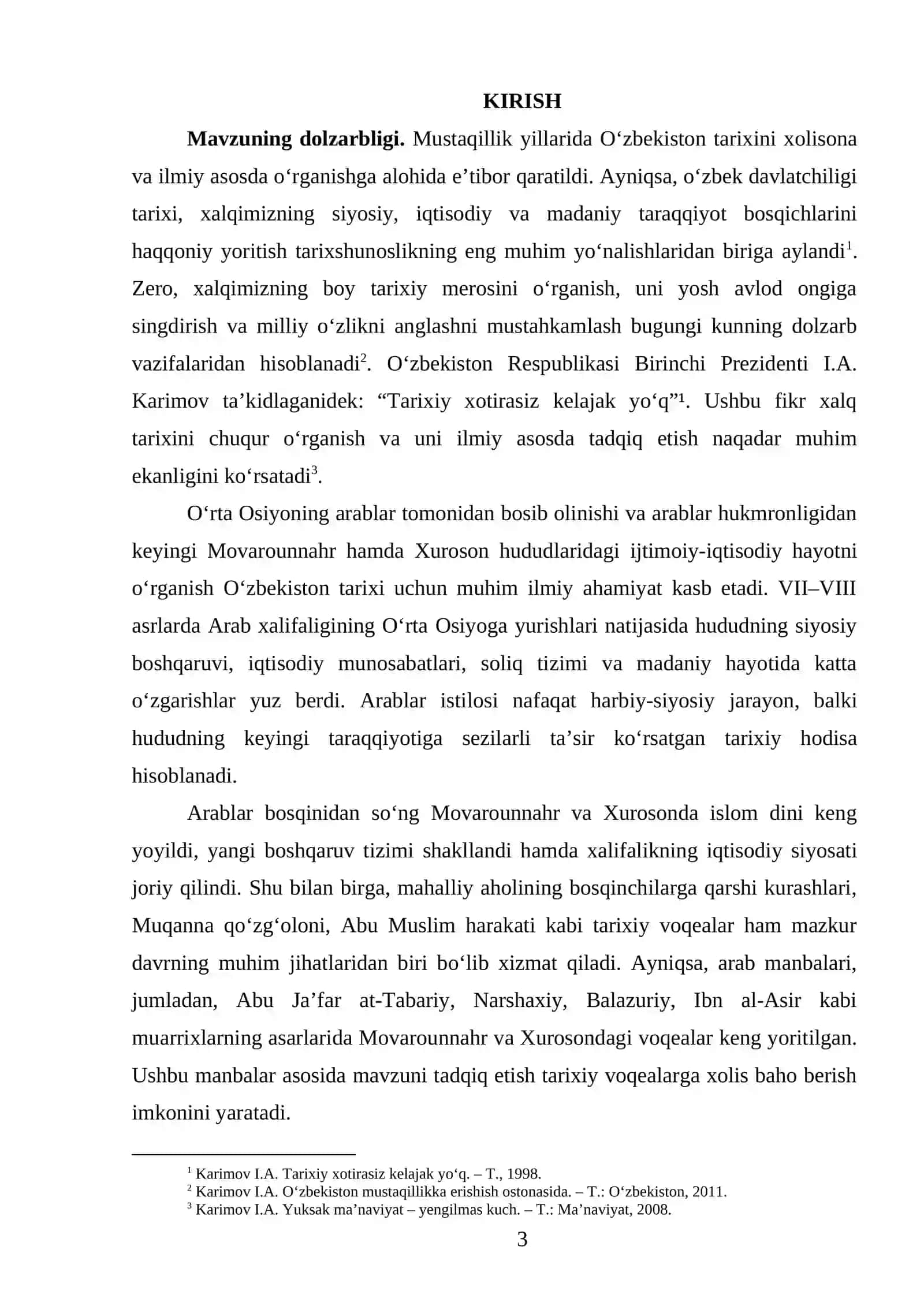 O‘rta osiyoning arablar tomonidan bosib olinishi. Arablar bosqinidan so'ng Movarounnahrda va Xurosonda ijtimoiy iqtisodiy hayot. 3