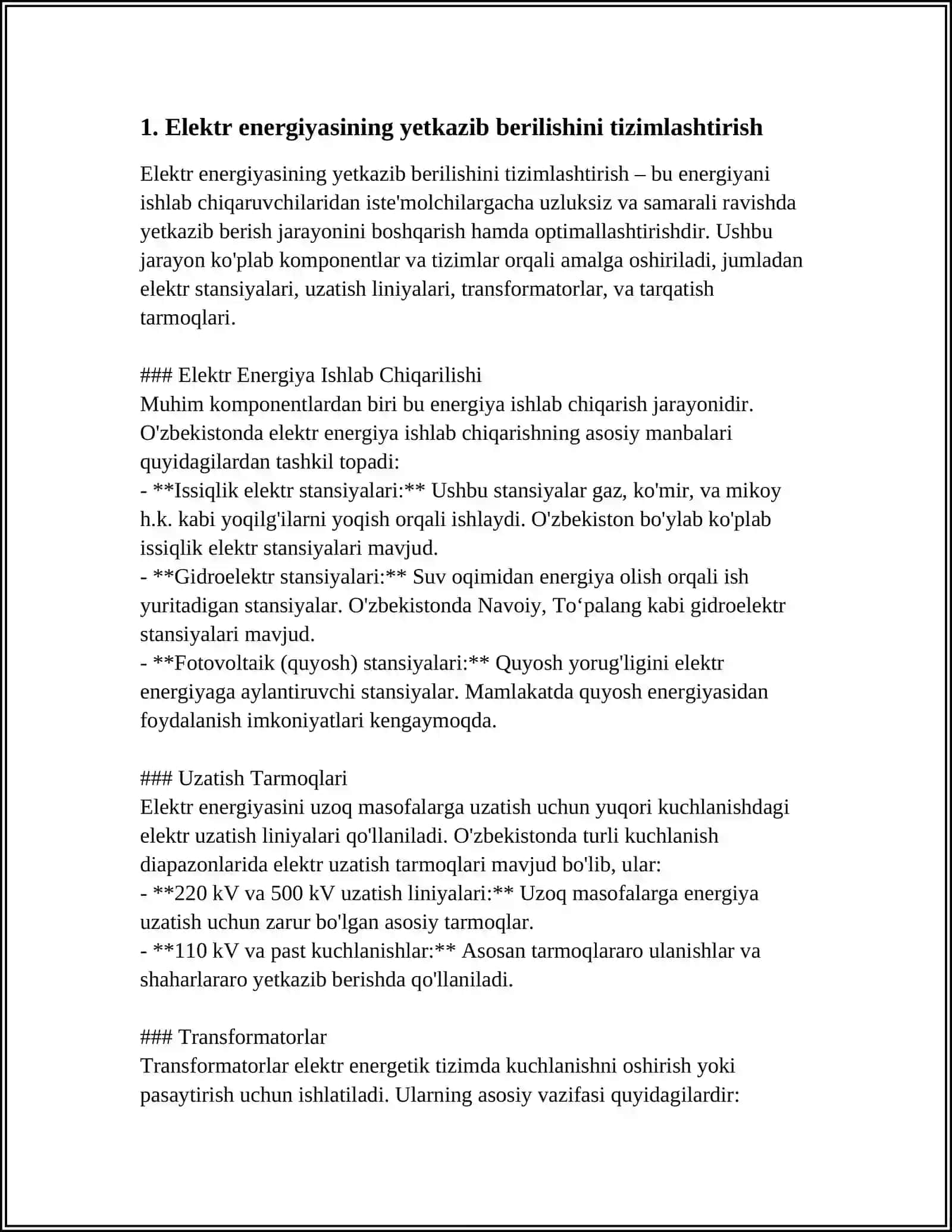 O'ZBEKISTONDAGI SANOAT KORXONALARIDA ELEKTR ENERGIYASINING TA'MINOTI TIZIMI 3