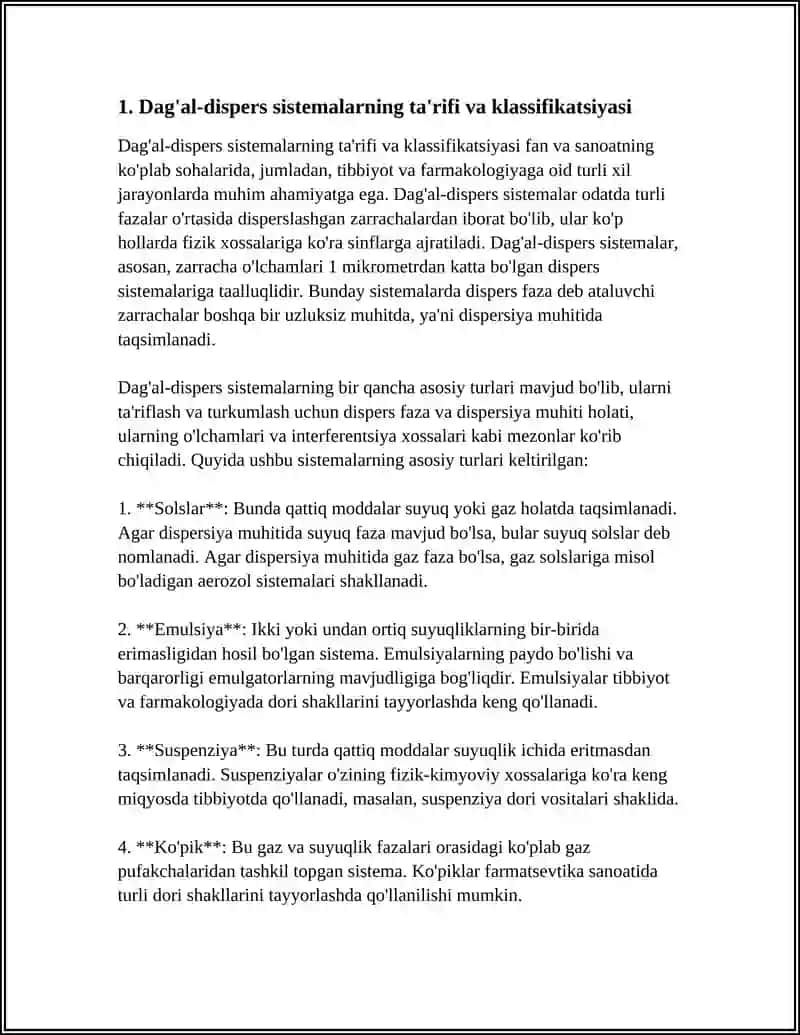 DAG'AL-DISPERS SISTEMALARNING XOSSALARI VA ULARNI TIBBIYOT VA FARMAKOLOGIYADA ISHLATILISHI 3