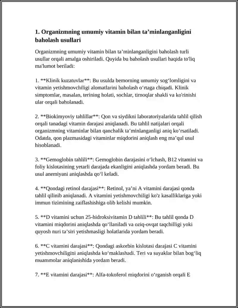 ORGANIZMNING VITAMINLAR BILAN TAMINLANGANLIGI OʻRGANISH VA BAHOLASH 3