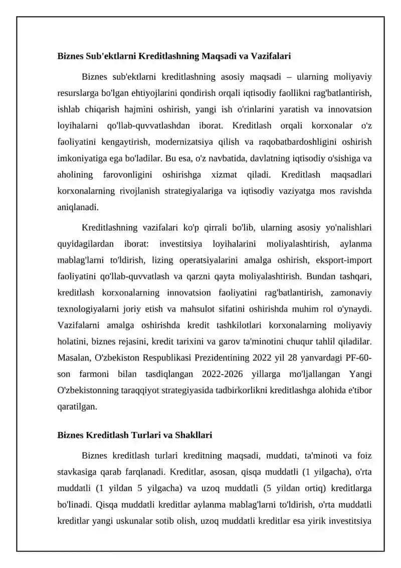 Biznes sub'ektlarni kreditlash asoslari 3