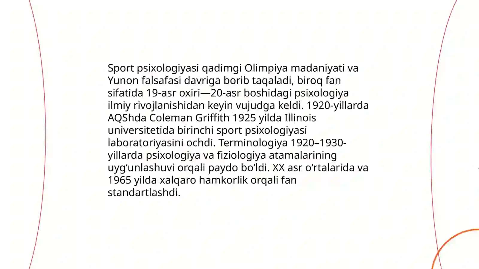 Sport psixologiyasi fanini vujudga kelishi, tarixiy rivojlanishi hamda oʻquv va ilmiy fan sifatida oʻqitilishi 3