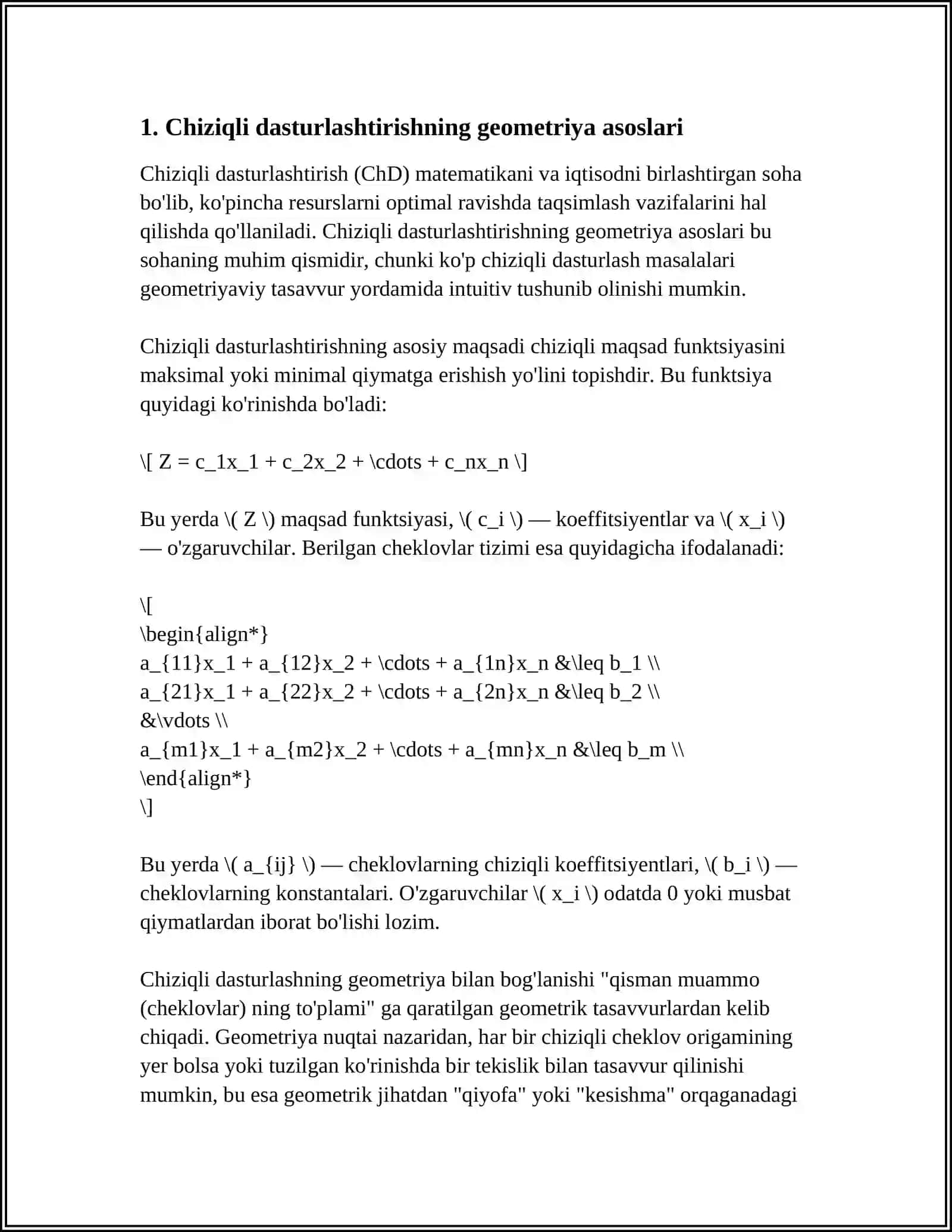 CHIZIQLI PROGRAMMALASHTIRISH MASALASINING GEOMETRIK TALQINI. GRAFIK USUL 3
