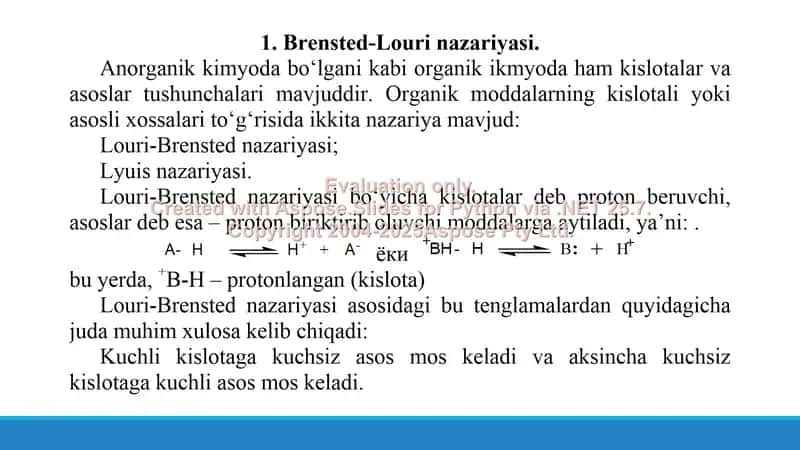 9. Brensted- Louri kislota va asoslari. Oddiy efirlar. Taqdimot, 25 bet. 3