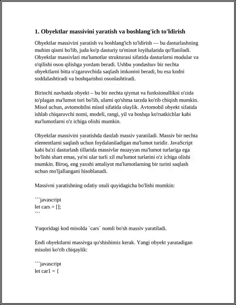 OBYEKTLAR MASSIVI BILAN ISHLASH 3