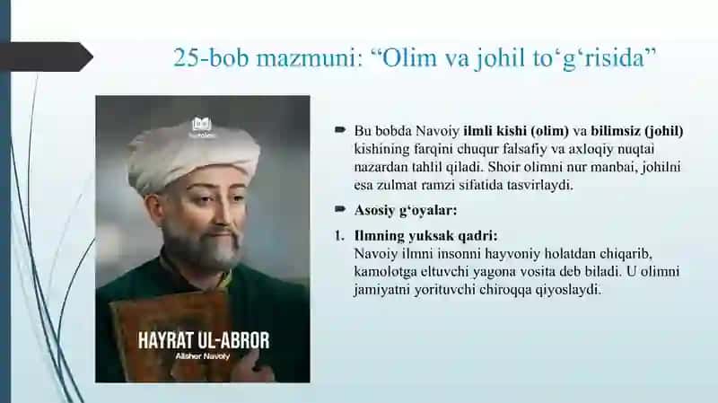 ALISHER NAVOIYNI ,,HAYRAT UL ABROR''DOSTONIDAGI 25-BOB 3