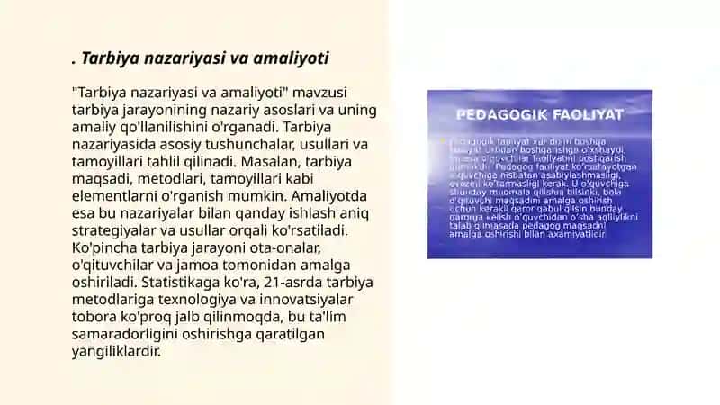 Tarbiya fanini oʻqitish jarayoni yaxlit tizim sifatida 3