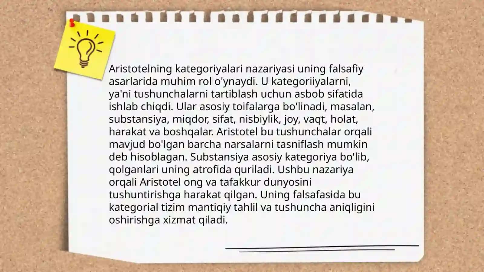 Aristotel, Farobiy va Kant antologiyasida kategoriyalarning tasnifi 3