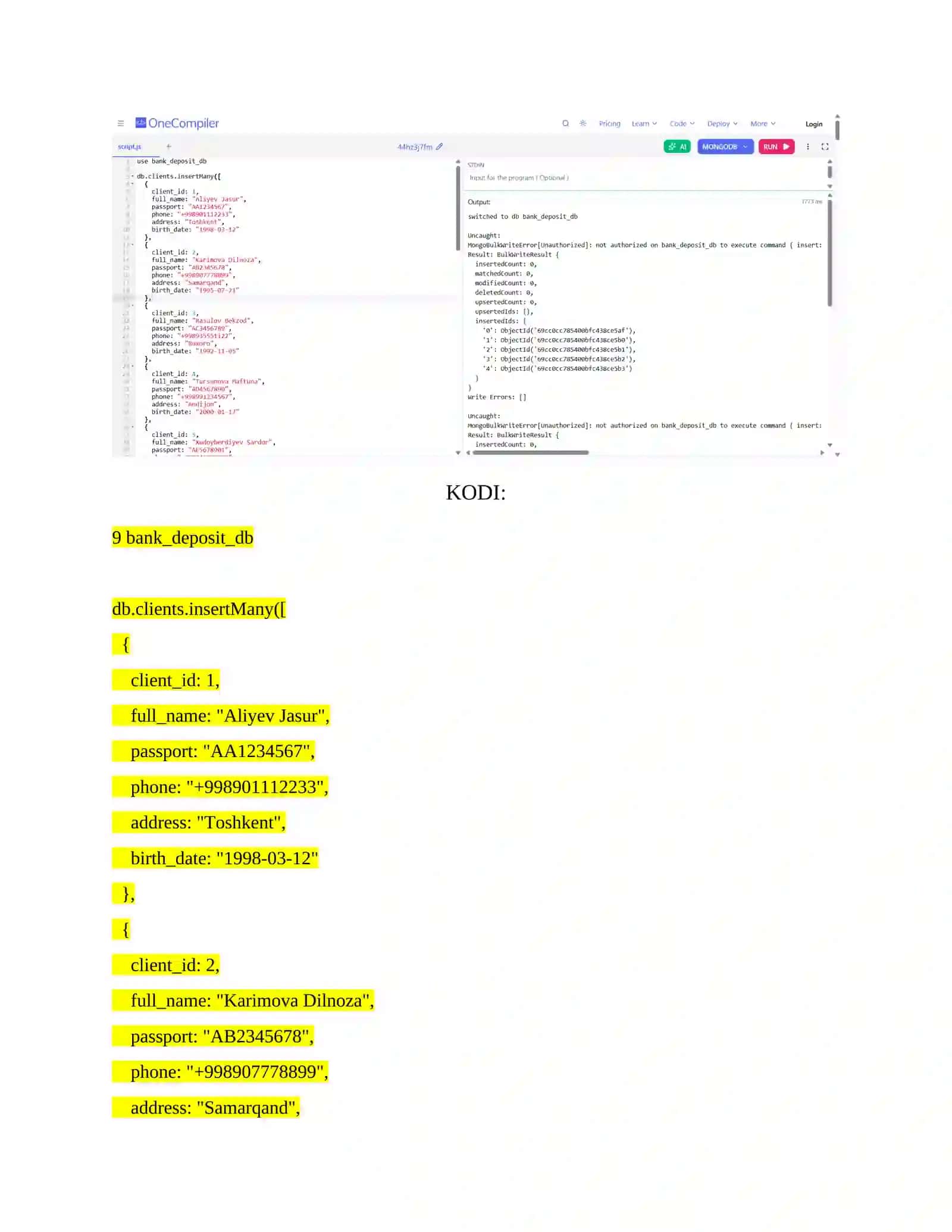 NoSQL. MongoDB da collection yaratish, CRUD amallarini bajarish 3