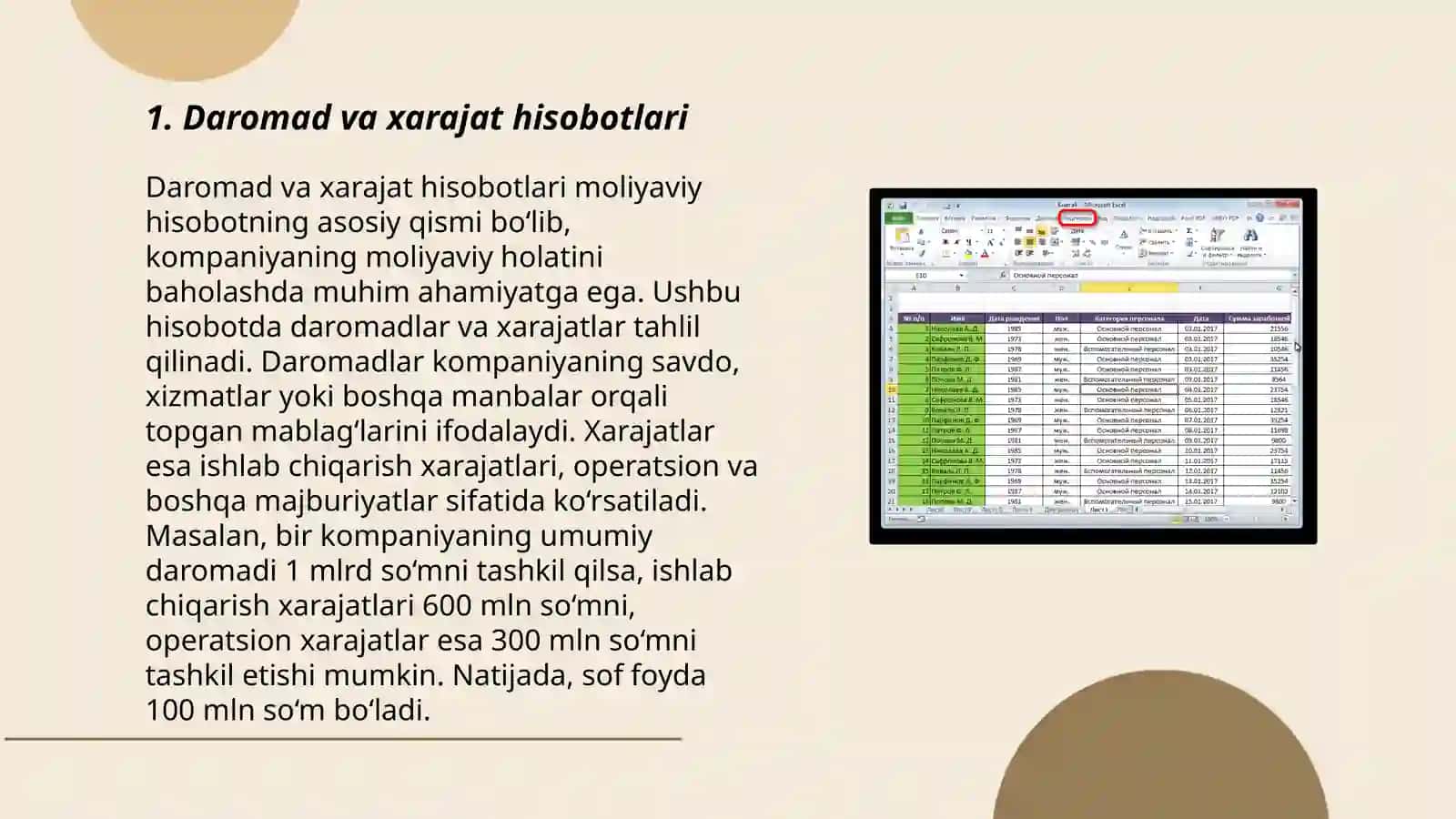 Daromad va xarajat hisobotlari 3