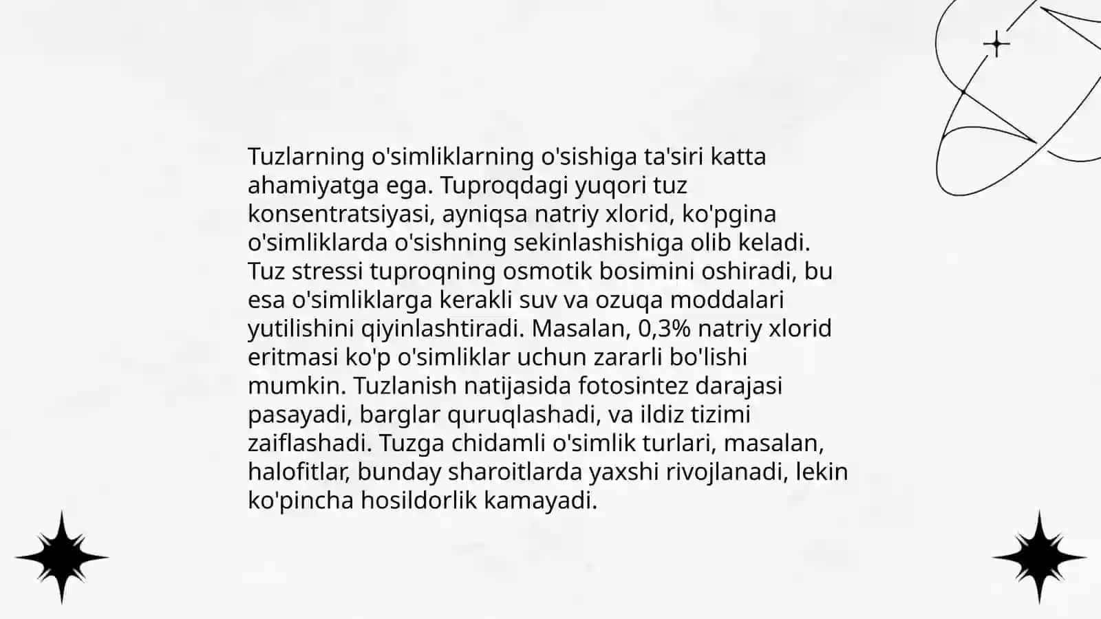 Tuzlarning òsimliklarga ta'siriva qishloq xòjaligi ekinlarini tuz tasiriga chidamliligi 3