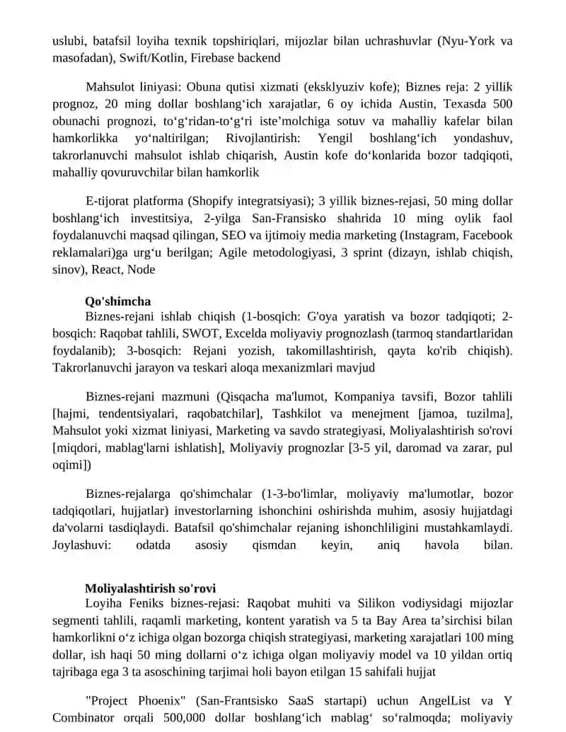 Biznes reja, uning mazmuni va ishlab chiqish tartibi 3