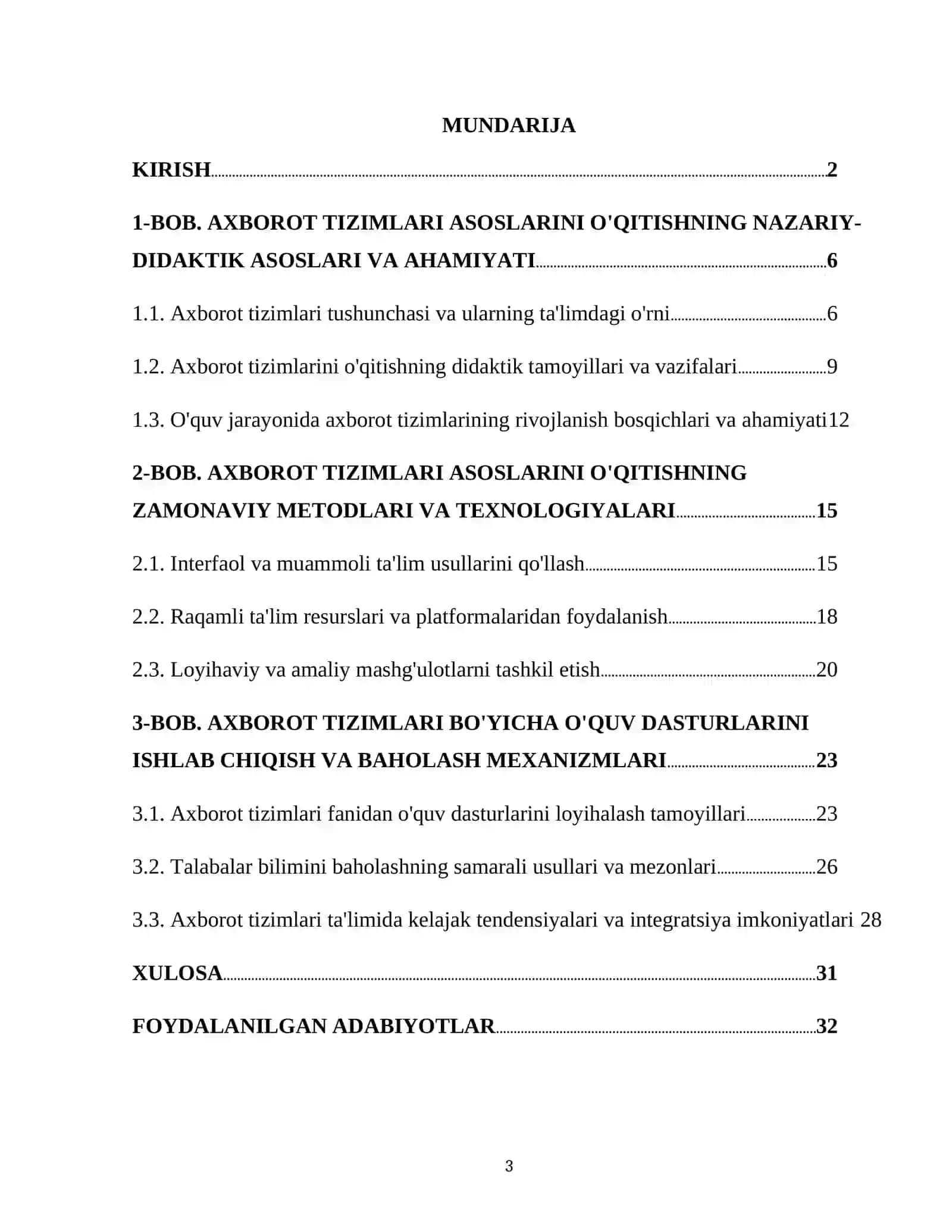 "Axborot tizimlari asoslarini o'qitish metodikasi" 3