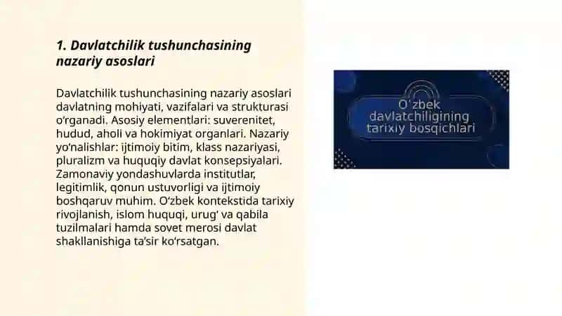 Davlatchilik tushunchasi.O'zbek davlatchiligi va uning tarixiy tushunchasi 3