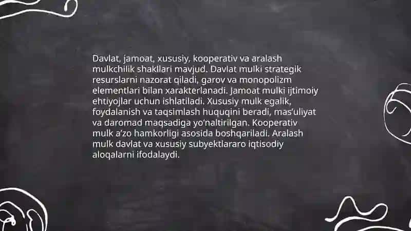 Mulkchilik shakillari va mulkchilik munosabatlari 3