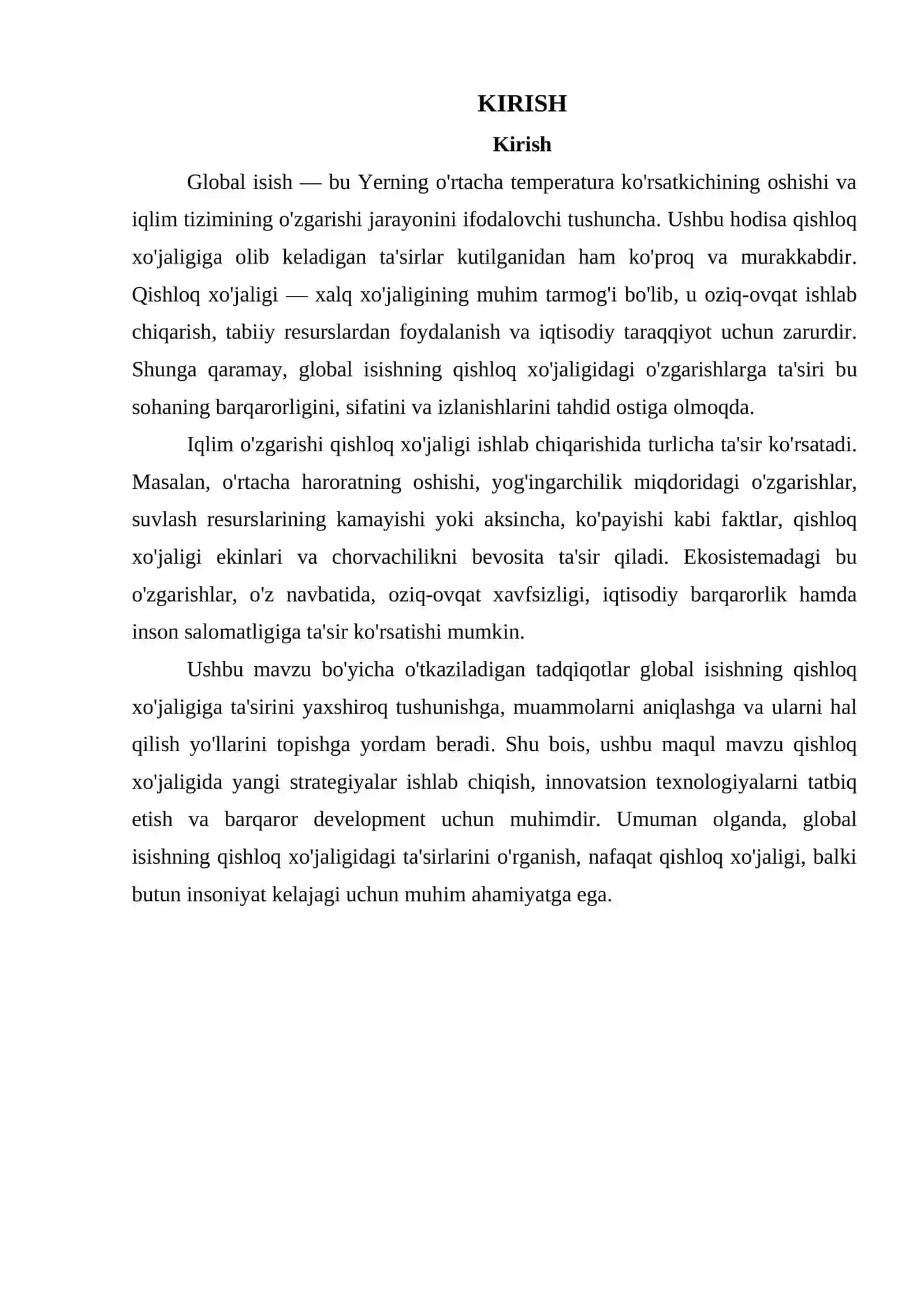 GLOBAL ISISHNING QISHLOQ XO'JALIGIGA TA'SIRI 3