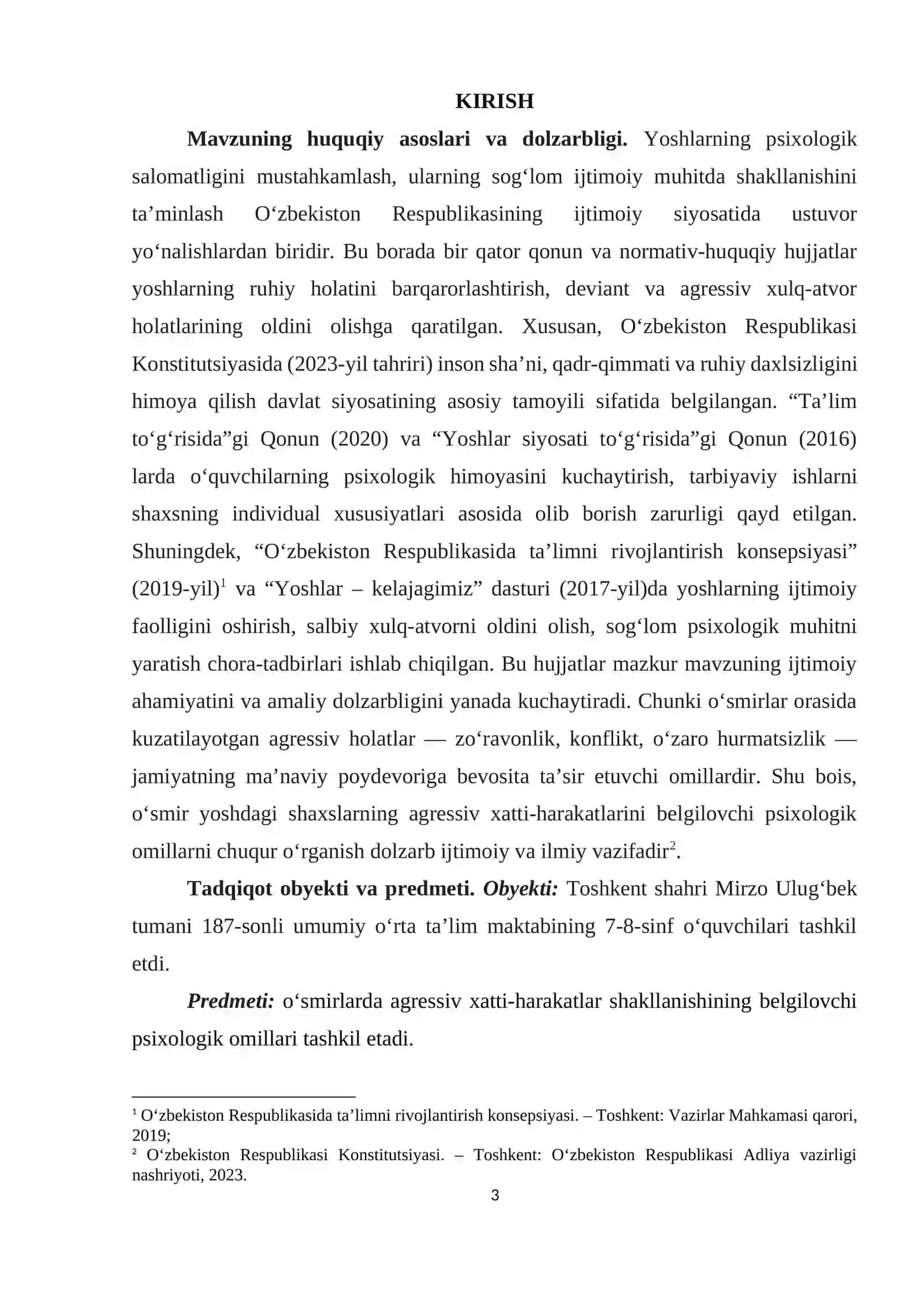 O‘SMIRLARDA AGRESSIV XATTI-HARAKATLAR SHAKLLANISHINING BELGILOVCHI PSIXOLOGIK OMILLAR 3