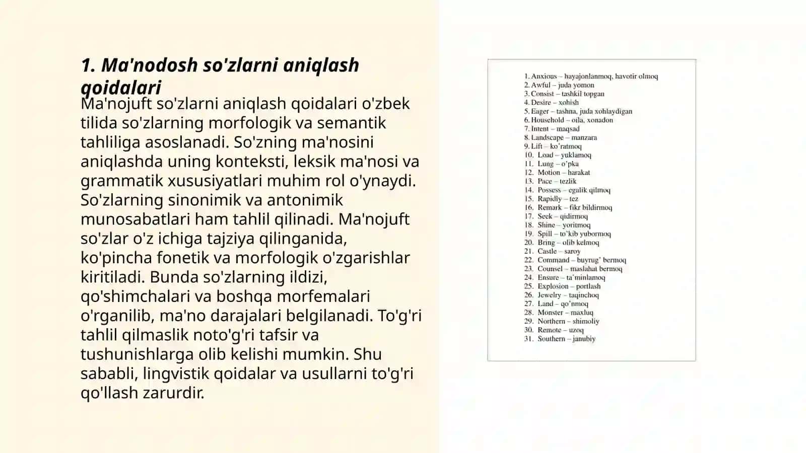 Ma'nodosh so'zlar va shakldosh so'zlar, zid ma'noli so'zlar 3