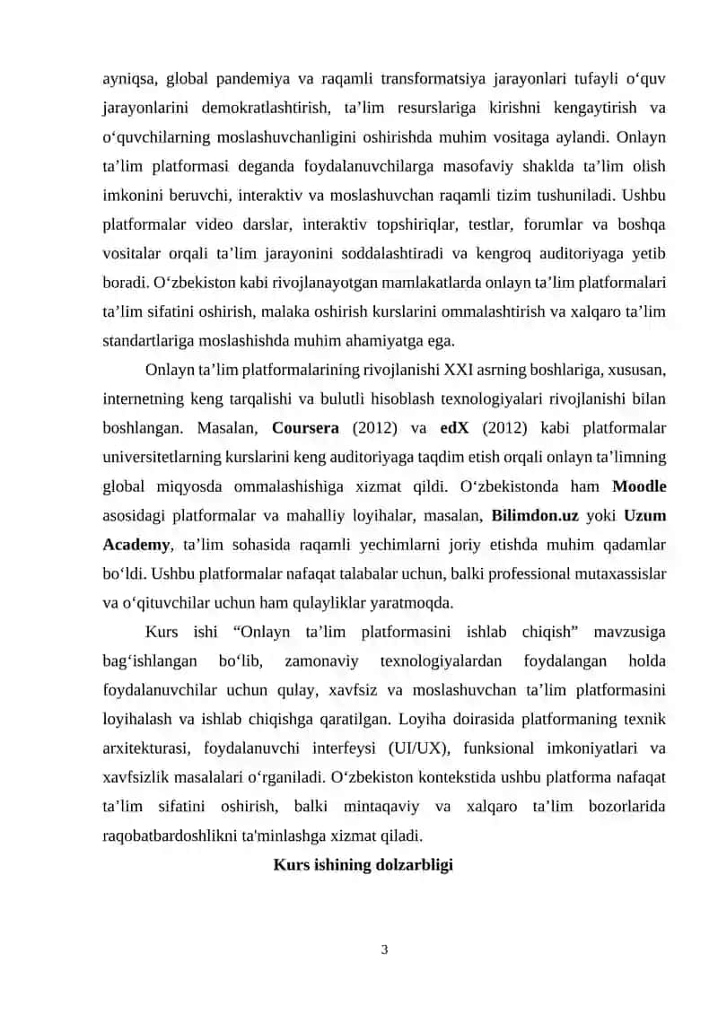 Online ta’lim platformasini ishlab chiqish. 3